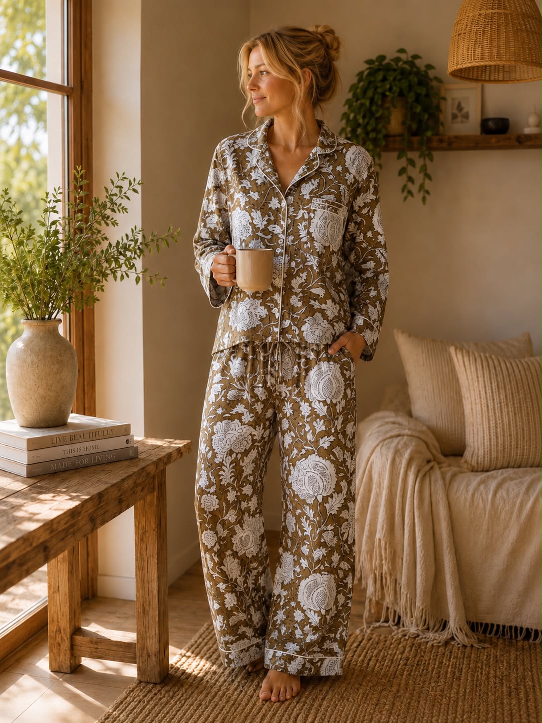 Pijama Block Print Taj Camel - BOUTIQUEDELAINDIA