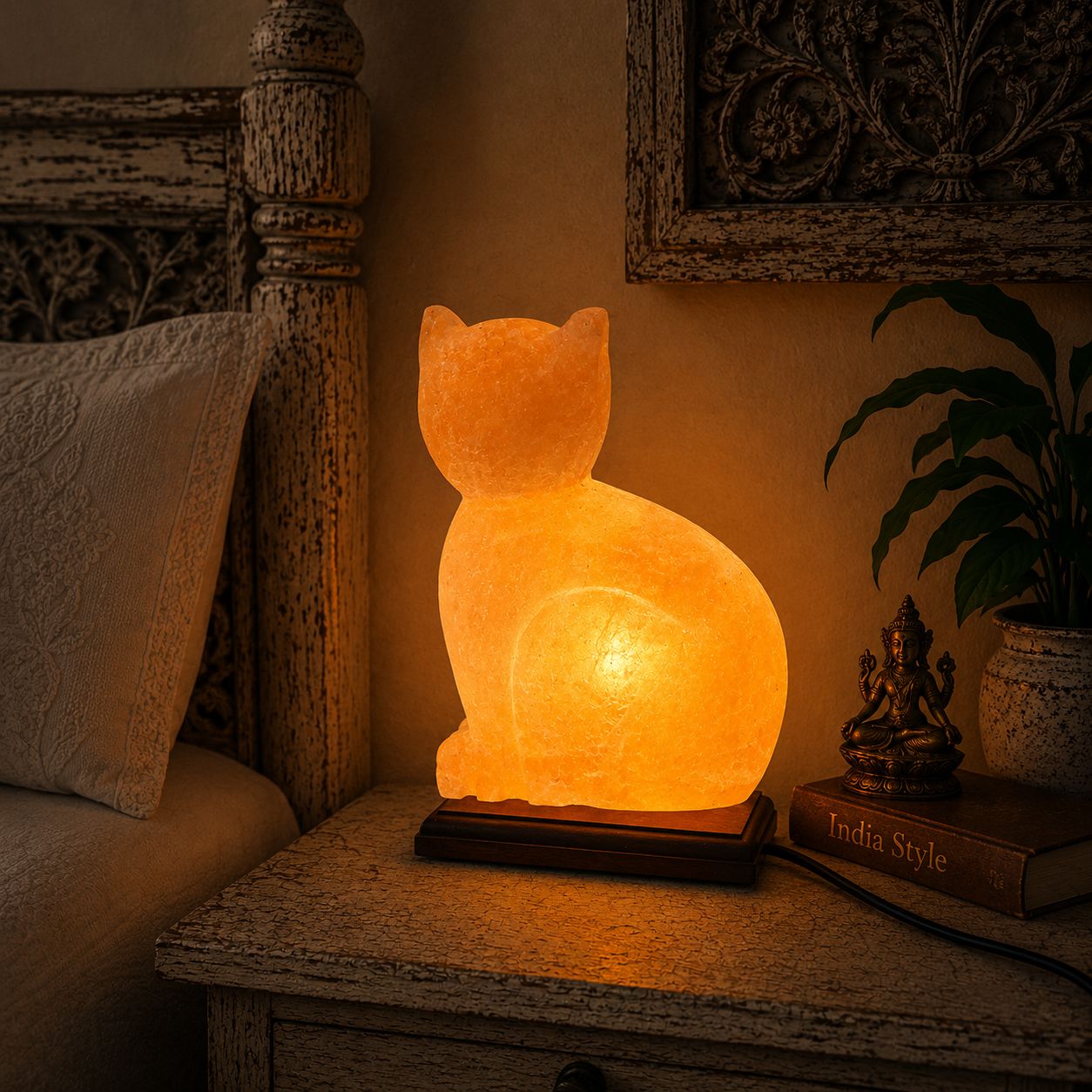 Lámpara de sal del Himalaya Gato Zen - BOUTIQUEDELAINDIA