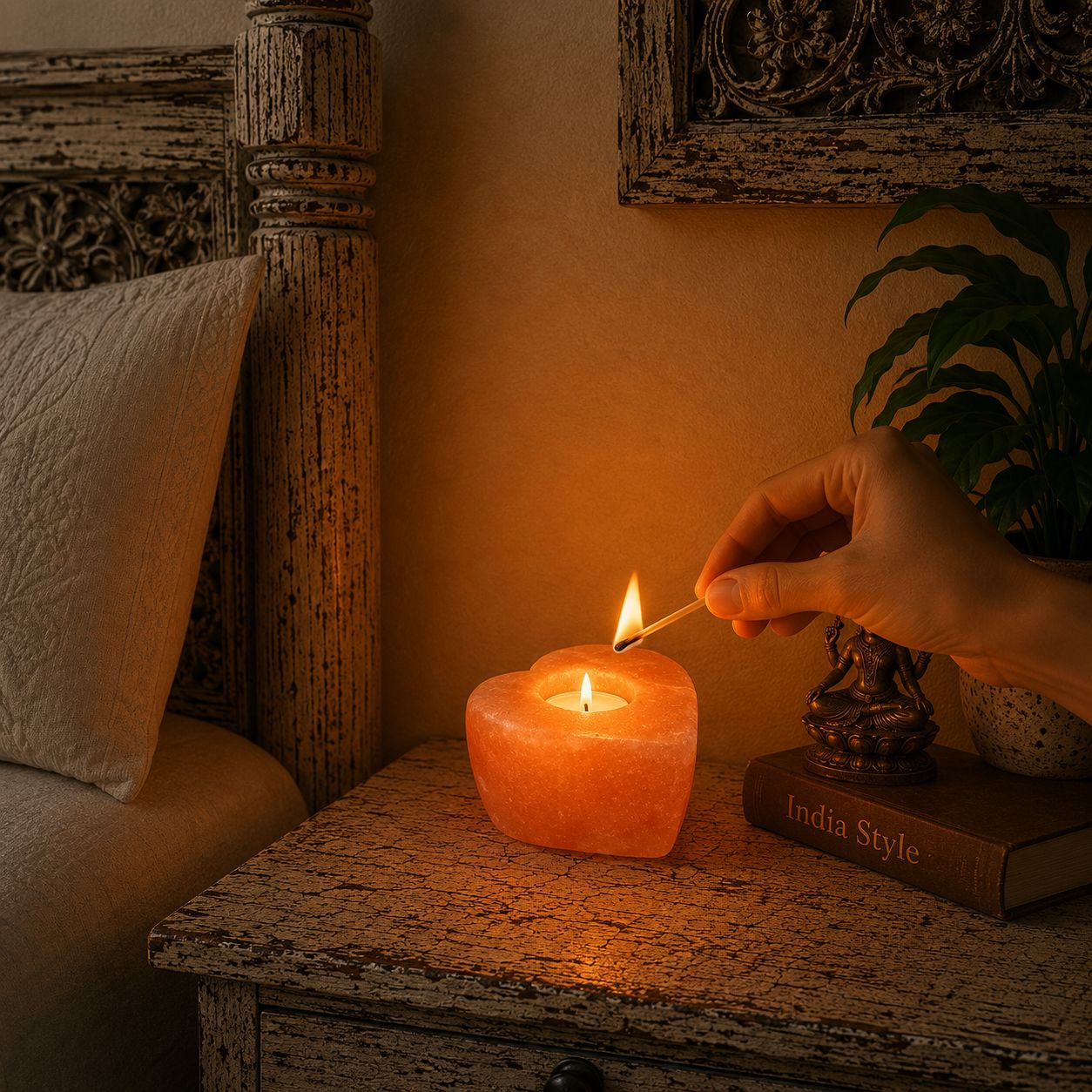 Porta vela Sal Rosada del Himalaya Corazón - BOUTIQUEDELAINDIA
