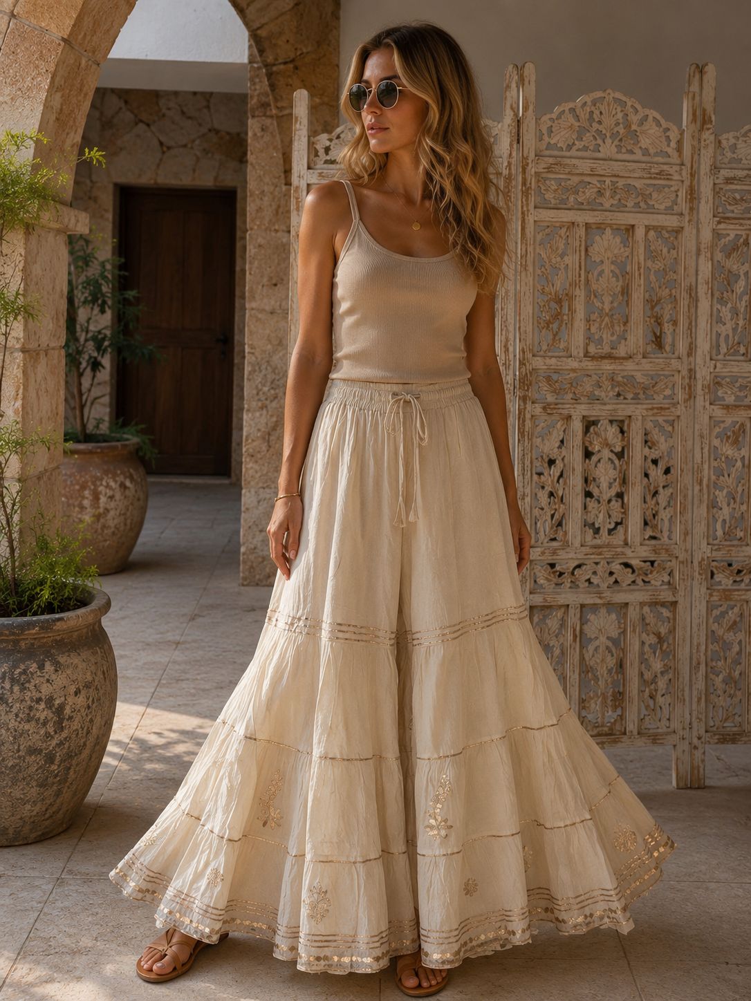 Pantalón Liyu Champagne TRO-15 - BOUTIQUEDELAINDIA