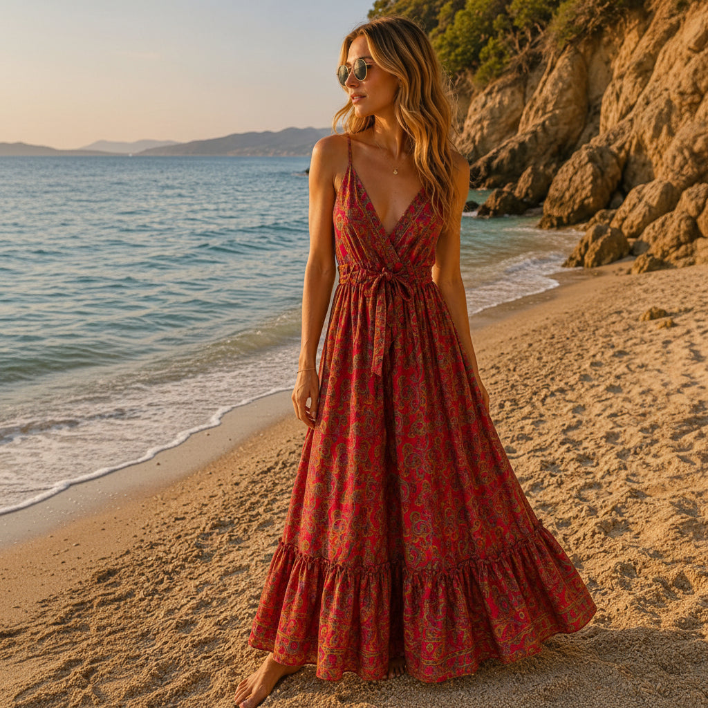 Vestido Dr-26 Rojo Rubí - BOUTIQUEDELAINDIA