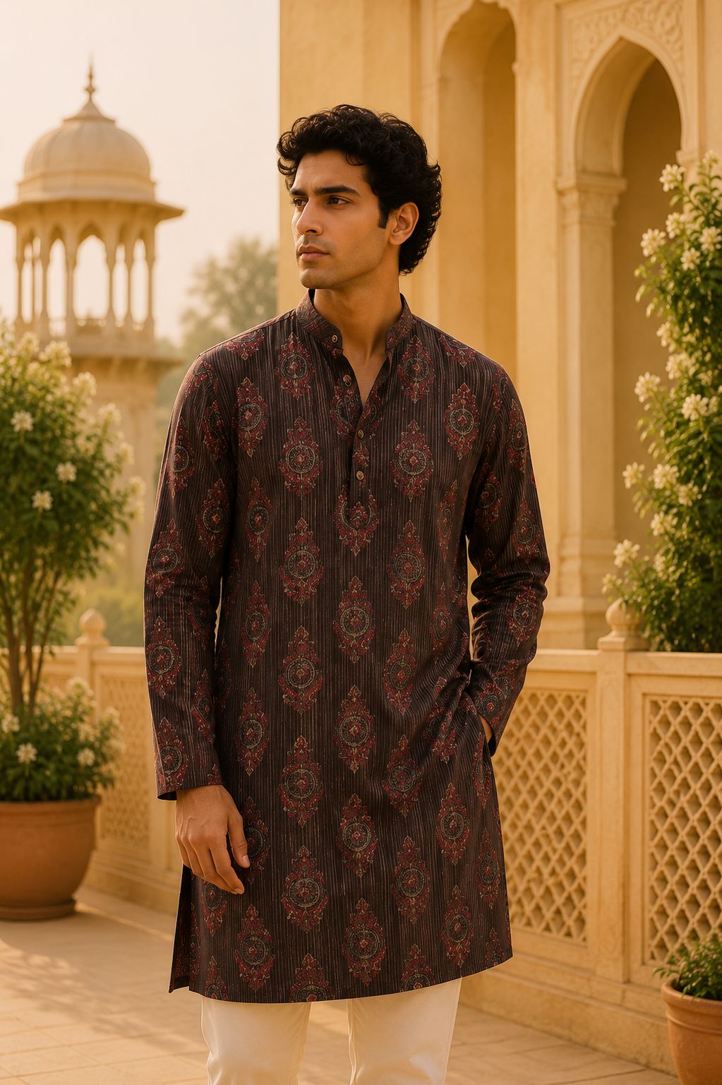 Kurta Larga Para Hombre (Chocolate)