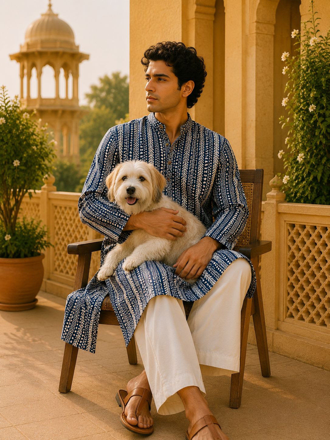 Kurta Larga Para Hombre (Azul Heritage)