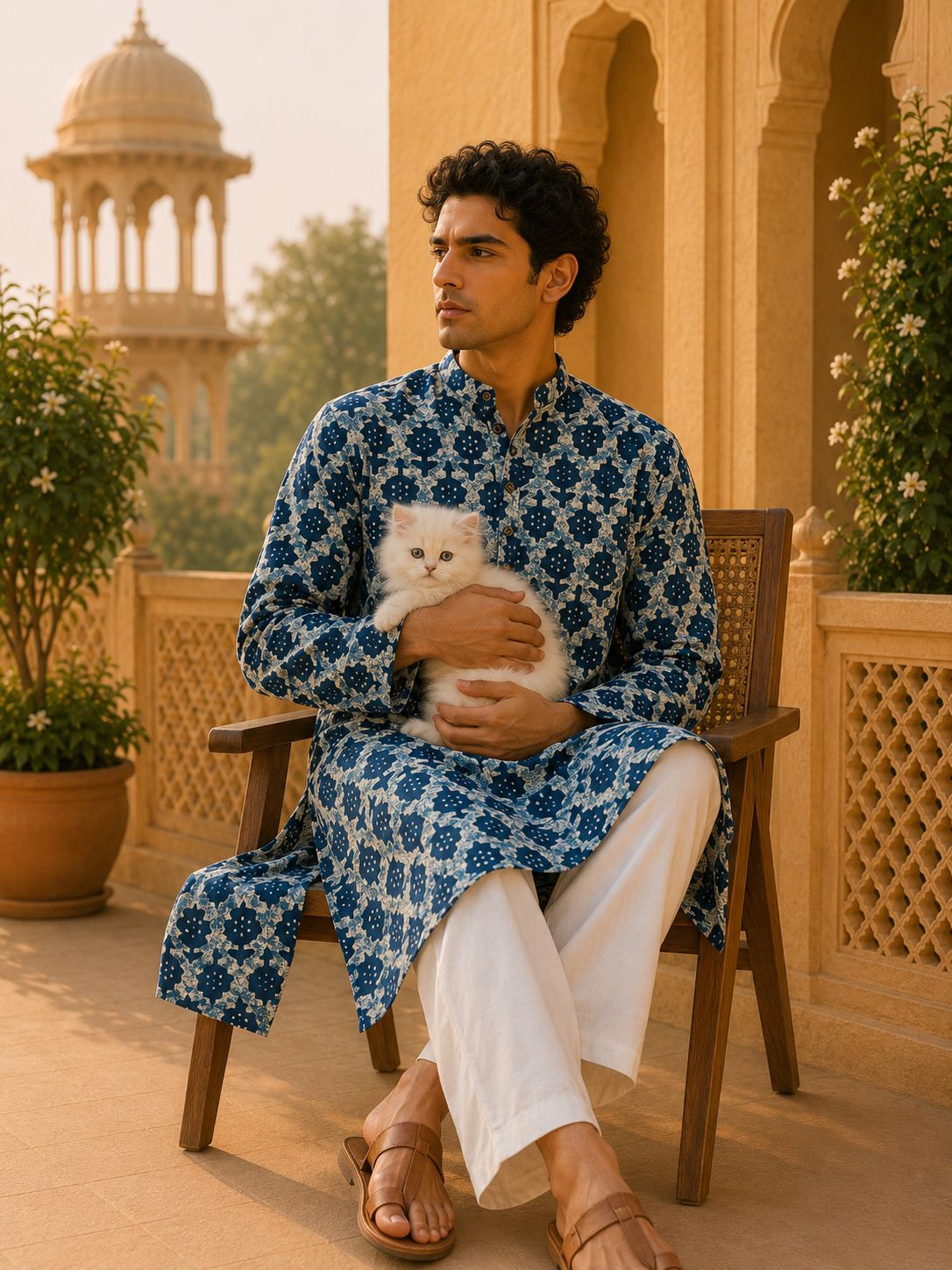 Kurta Larga Para Hombre (Azul Cielo)