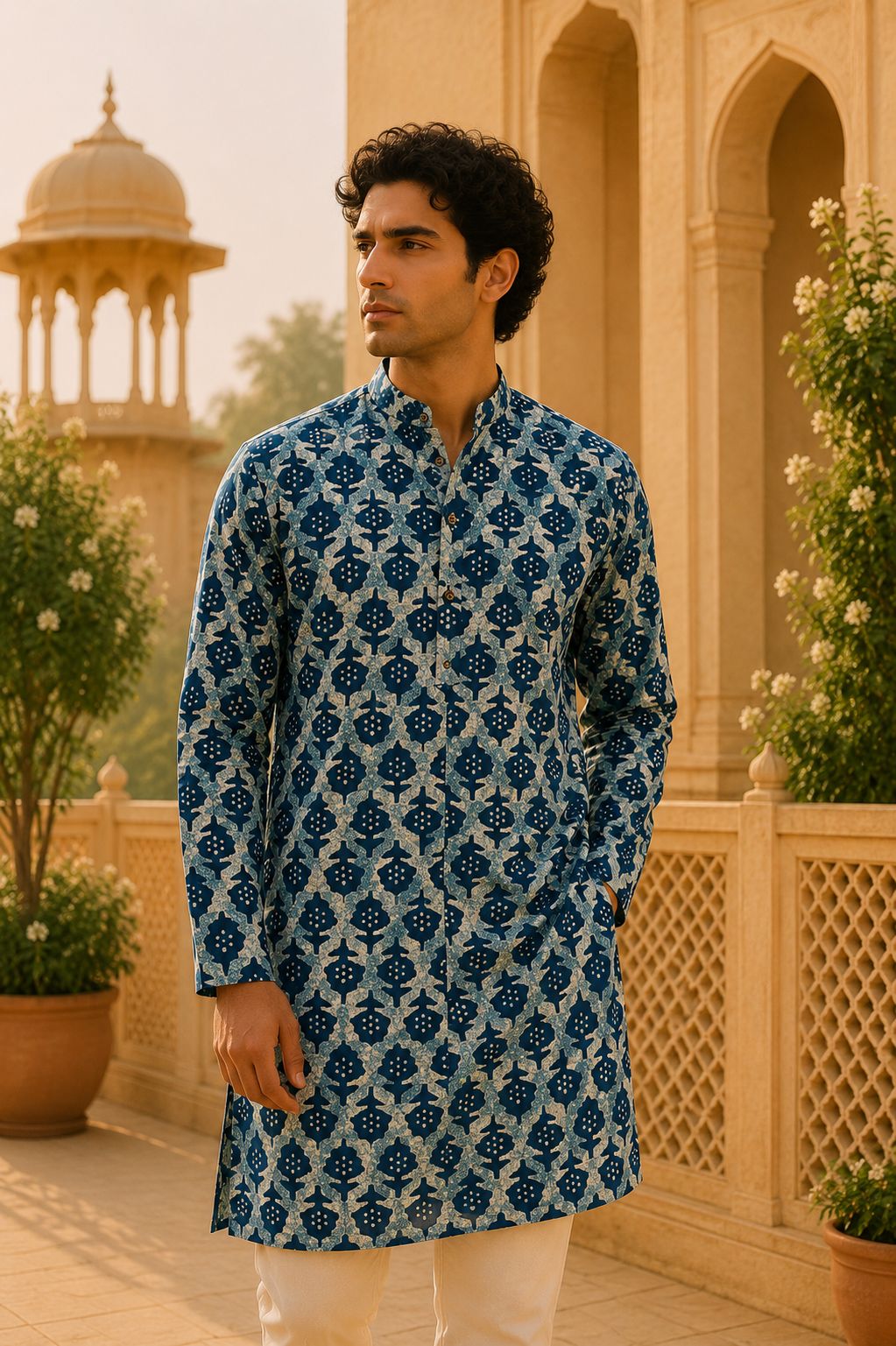 Kurta Larga Para Hombre (Azul Cielo)