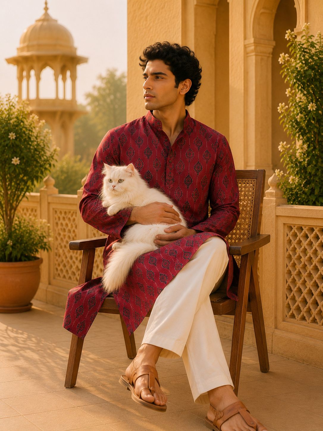 Kurta Larga Para Hombre (Rojo Vino)