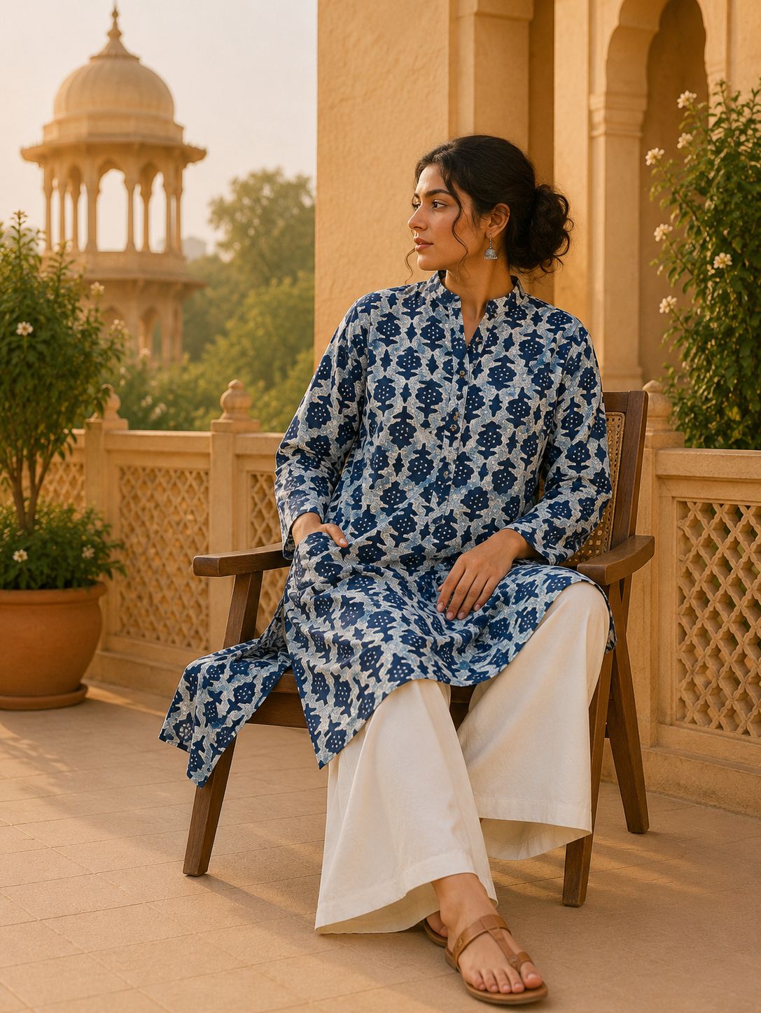 Kurta Larga Para Mujer (Azul Cielo)