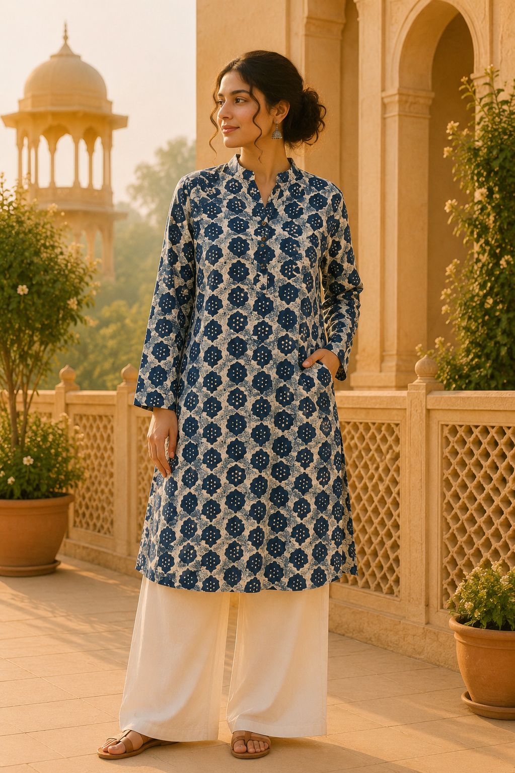 Kurta Larga Para Mujer (Azul Cielo)