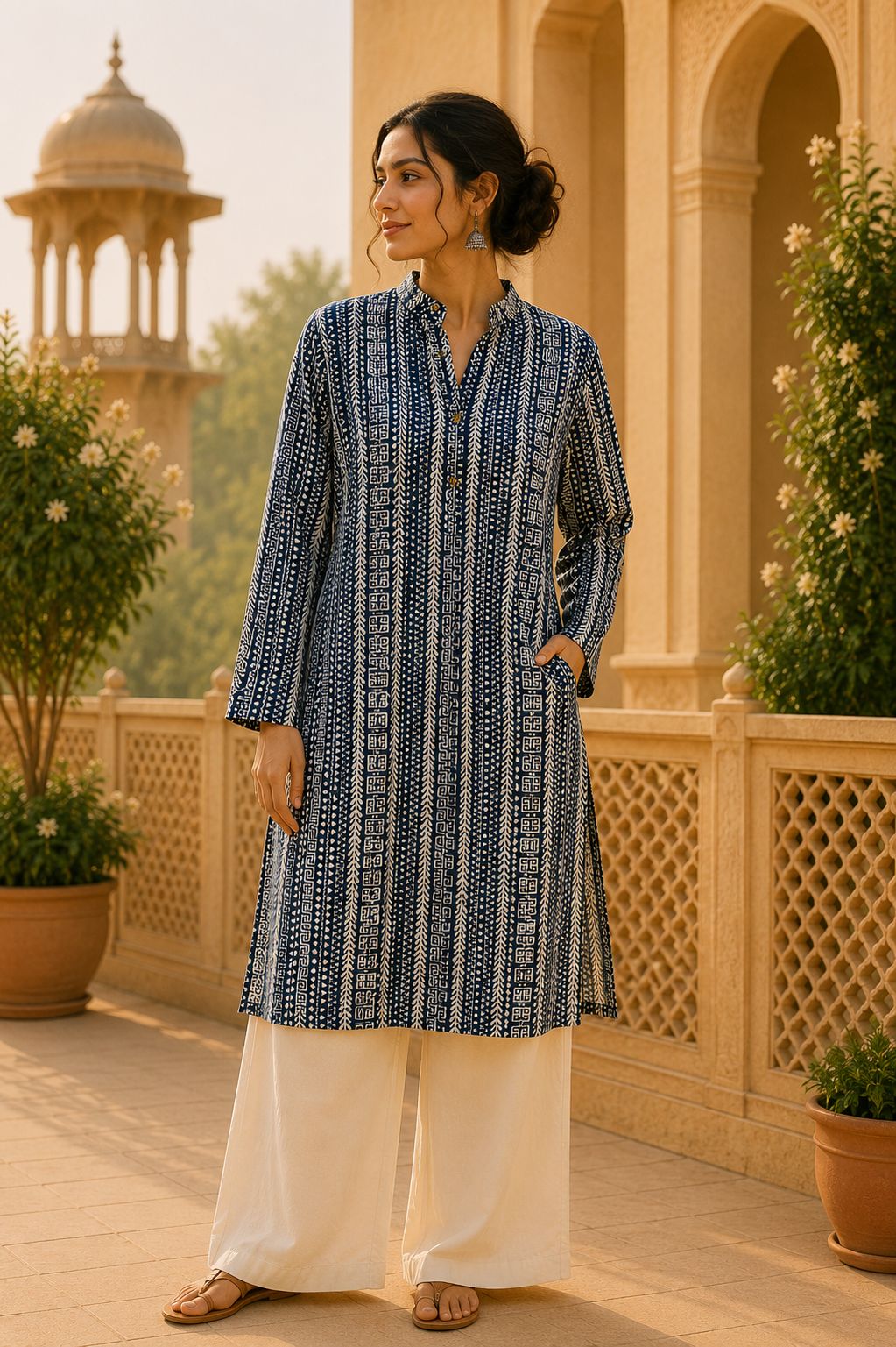 Kurta Larga Para Mujer (Azul Heritage)