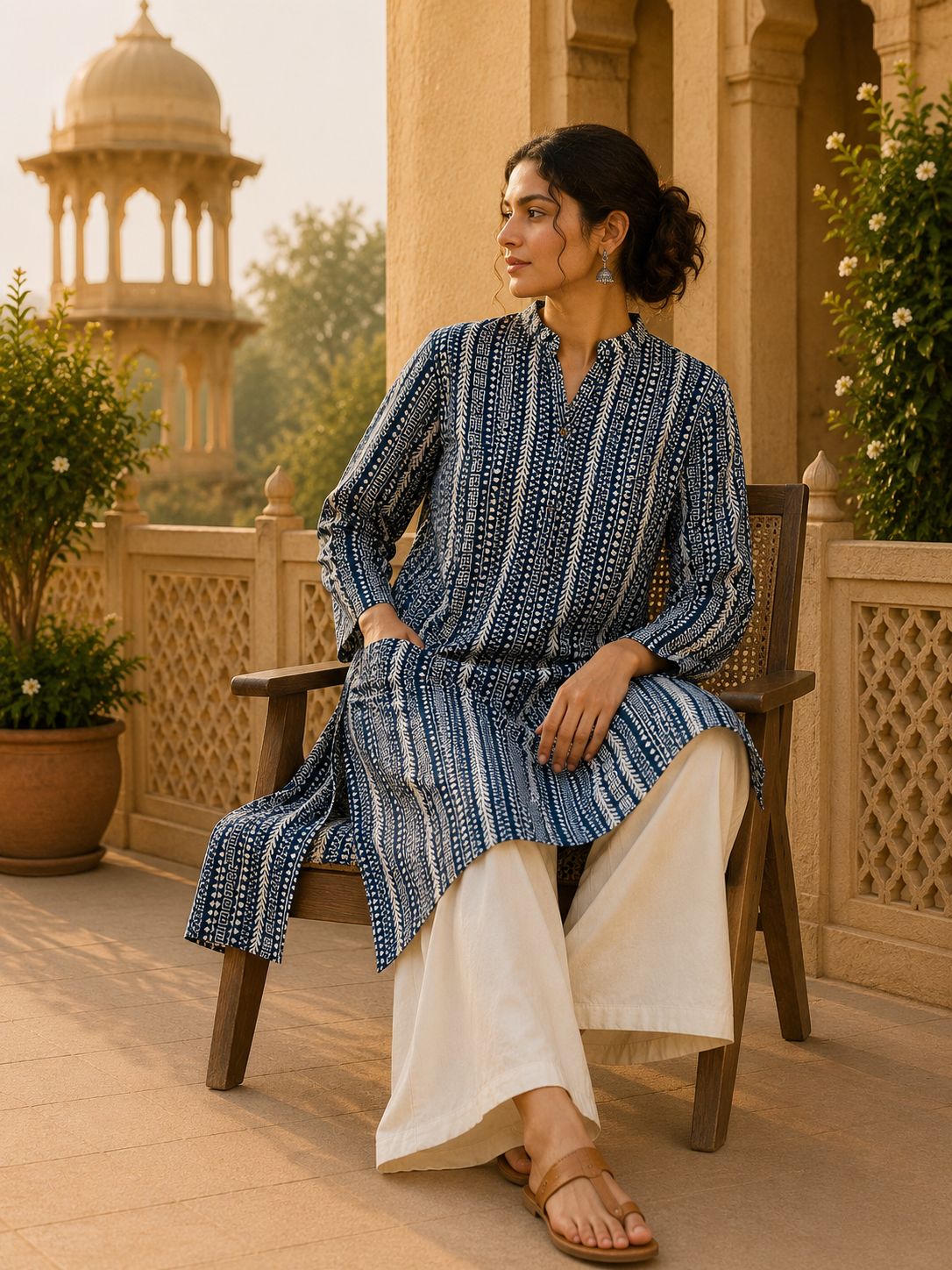 Kurta Larga Para Mujer (Azul Heritage)