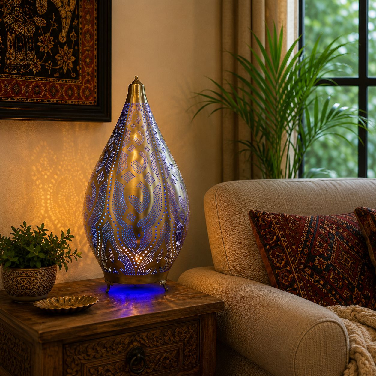 Lámpara de Mesa Egipto Nefertari Dorada - BOUTIQUEDELAINDIA