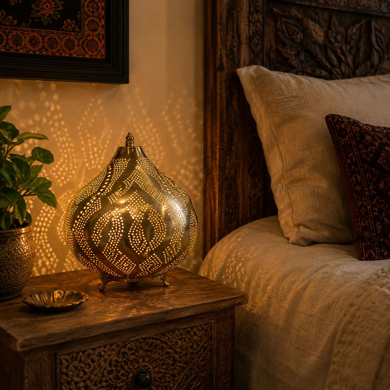 Lámpara de Mesa Egipto Nilo Dorado - BOUTIQUEDELAINDIA