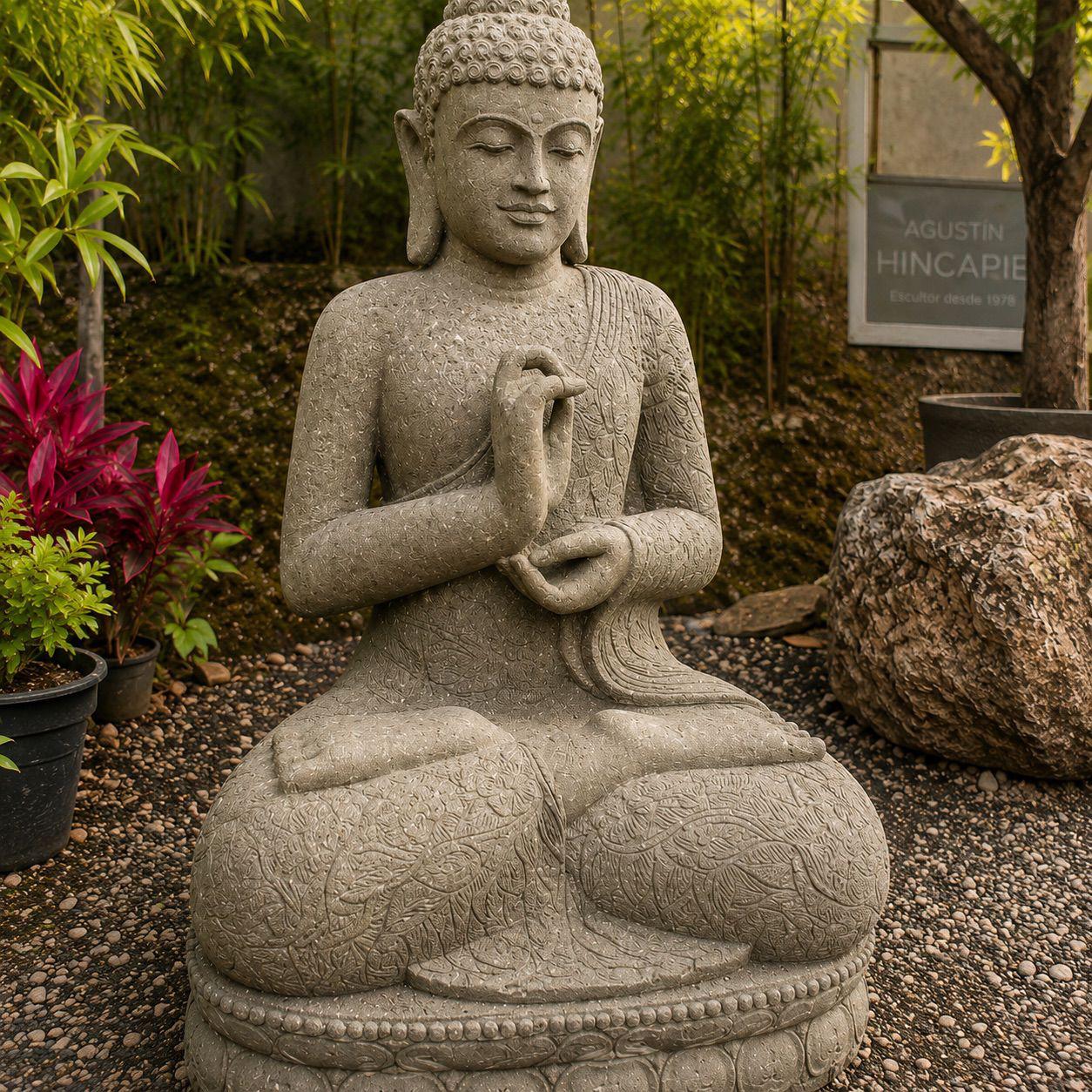 Estatua de Buda en piedra de río Niranjan - BOUTIQUEDELAINDIA