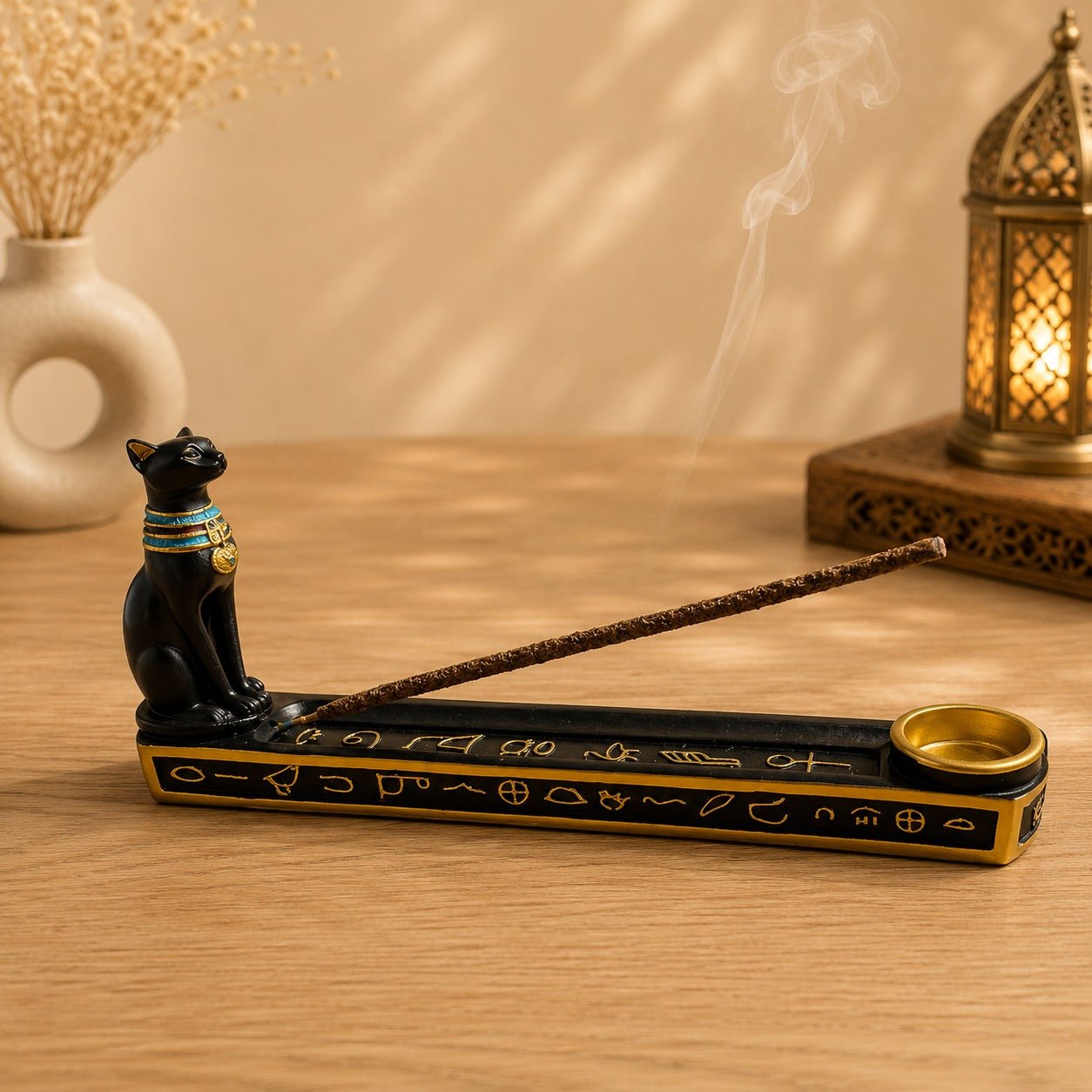 Porta Incienso Gato Egipcio con Portavela - BOUTIQUEDELAINDIA