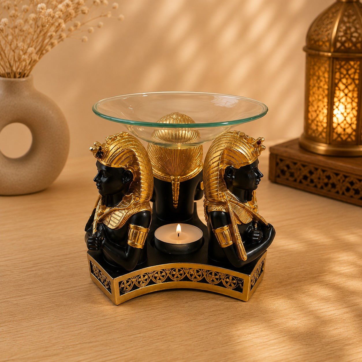 Quemador de Aceites Esenciales Egipcio con Portavela Pebetero - BOUTIQUEDELAINDIA
