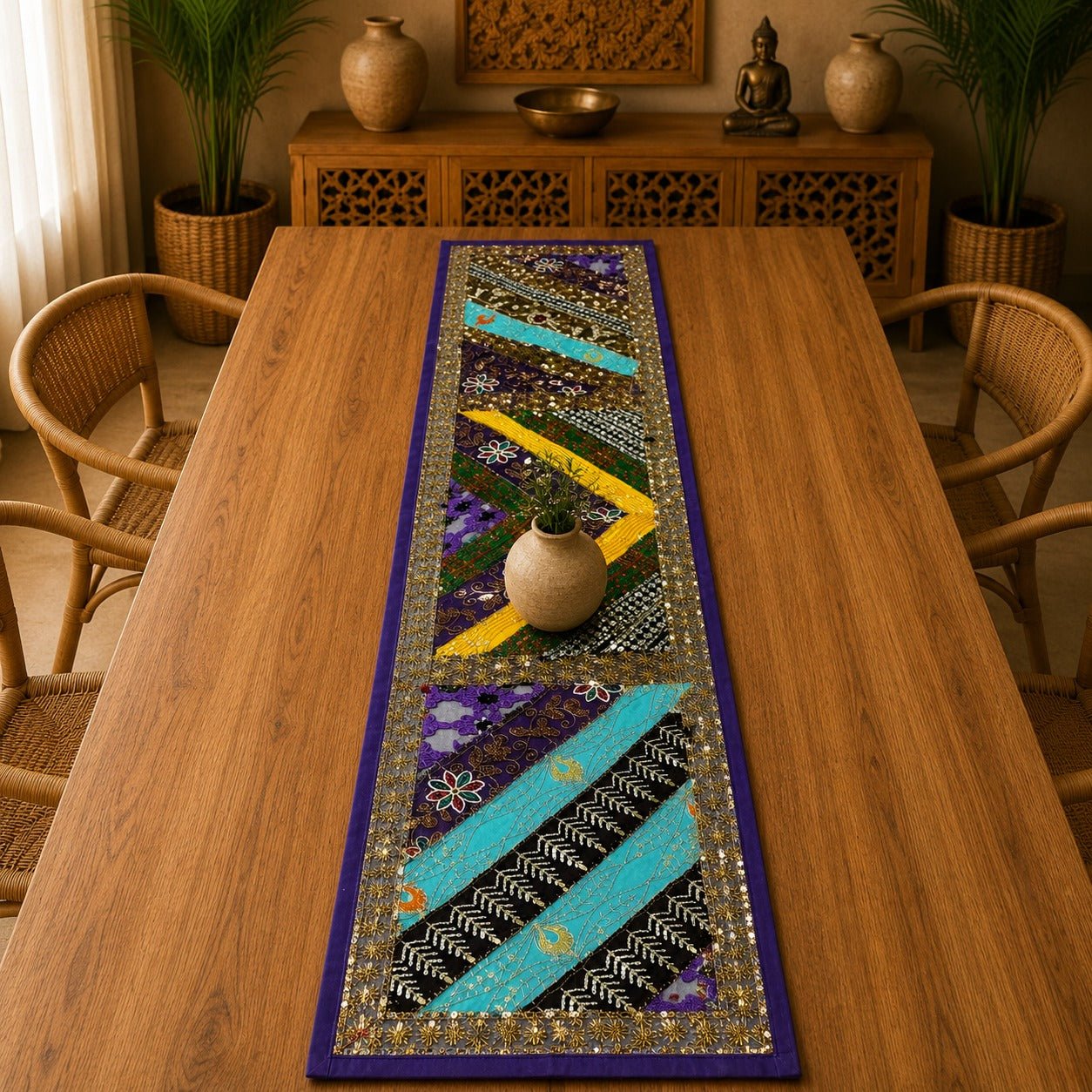 Centro de Mesa Étnico con Bordados Artesanales Hindú - BOUTIQUEDELAINDIA