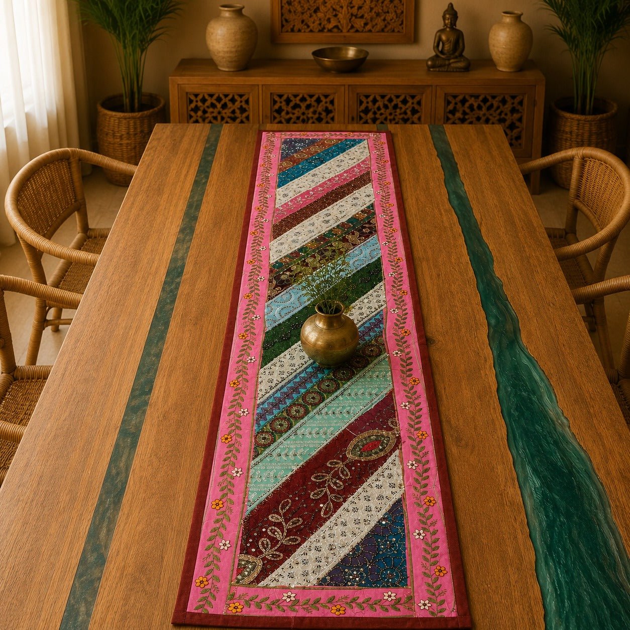 Centro de Mesa Patchwork Rosa Floral - BOUTIQUEDELAINDIA