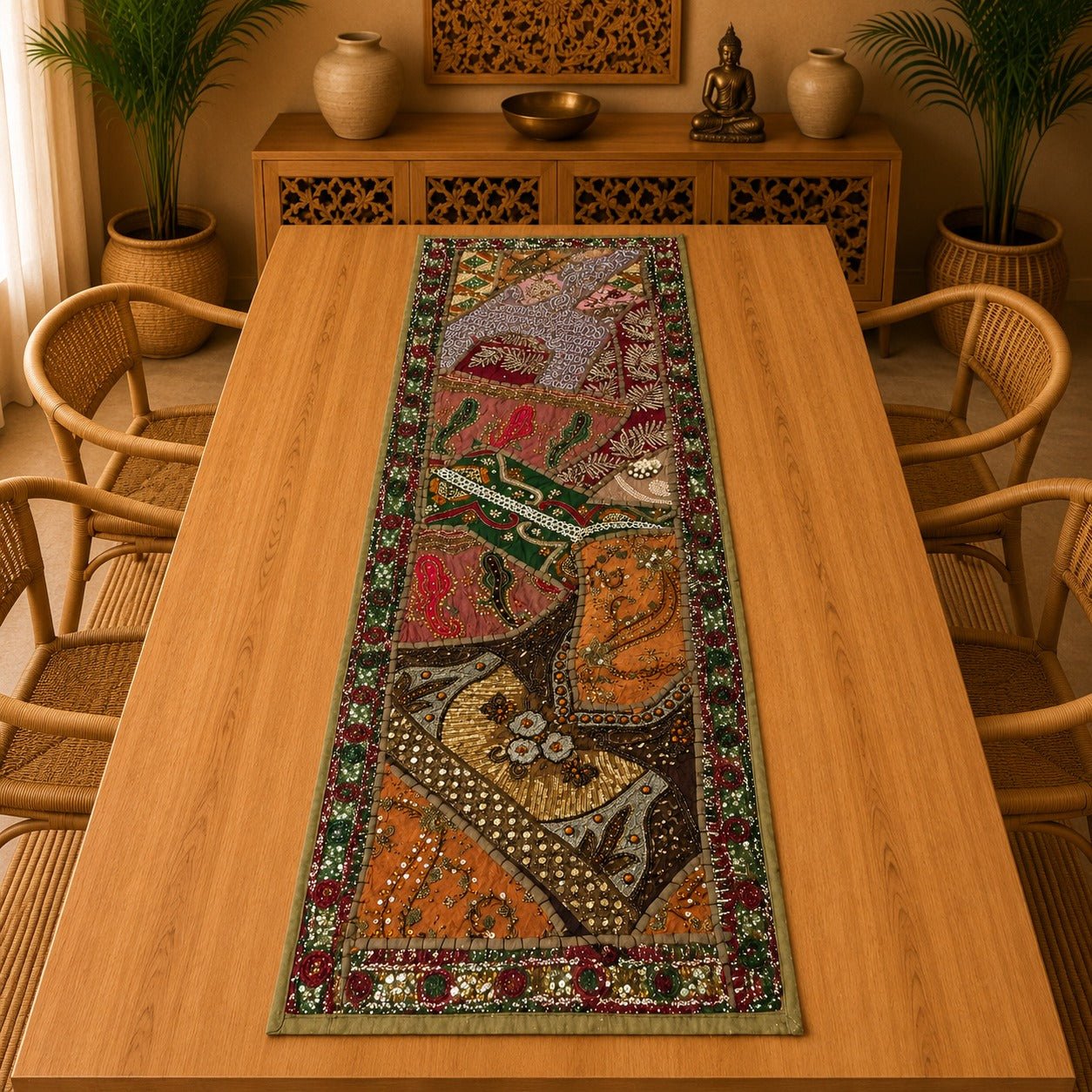 Camino de Mesa Decorativo Patchwork en Tonos Tierra - BOUTIQUEDELAINDIA