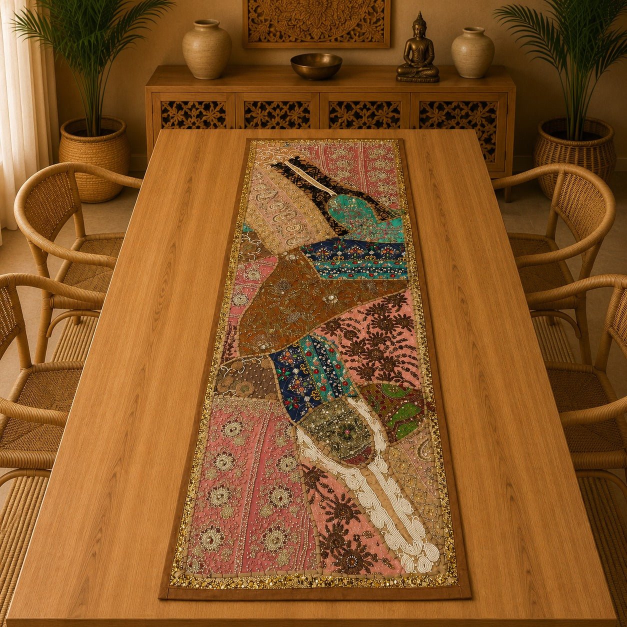Centro de Mesa Patchwork Artesanal en Tonos Pastel - BOUTIQUEDELAINDIA