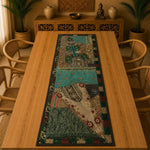 Centro de Mesa Decorativo Azul con Bordados Étnicos - BOUTIQUEDELAINDIA