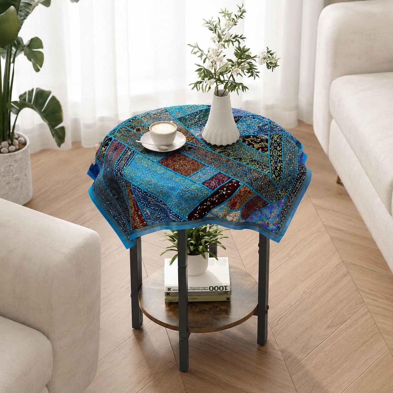 Mantel Decorativo Azul Turquesa Patchwork - BOUTIQUEDELAINDIA