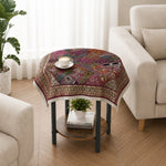 Mantel Patchwork Burdeos con Bordados Artesanales de Inspiración India - BOUTIQUEDELAINDIA