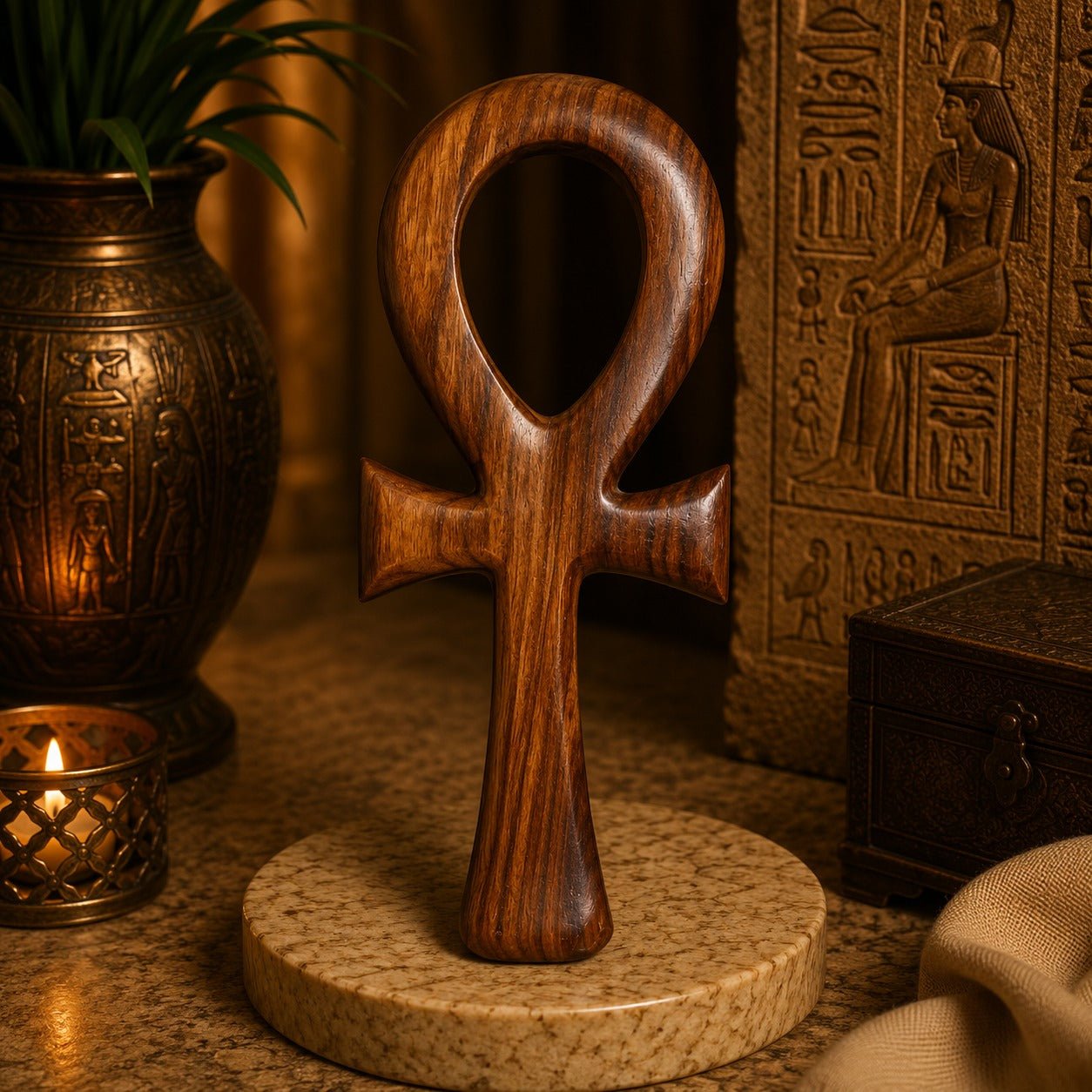 Figura Decorativa Ankh Egipcio en Madera - BOUTIQUEDELAINDIA