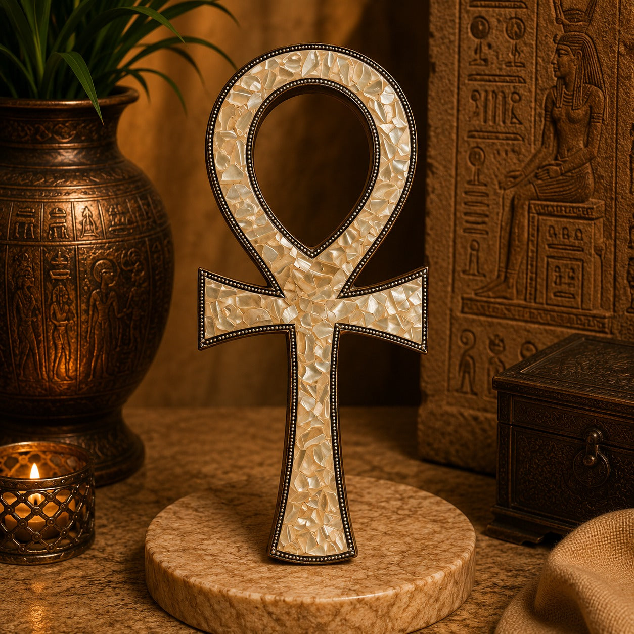 Figura Decorativa Ankh Egipcio en Madera