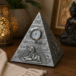 Reloj pirámide egipcia, reloj de mesa, decoración egipcia, metal plateado, esfinge