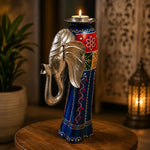 Portavela Aaryan con Cabeza de Elefante en Metal Artesanal
