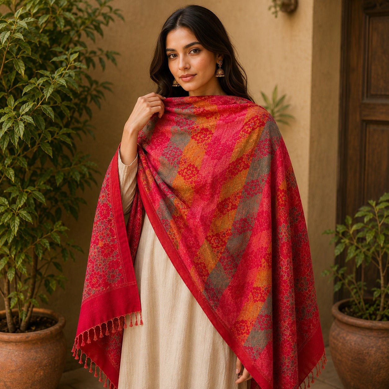 Pashmina Imperial Rosa Cachemira - BOUTIQUEDELAINDIA