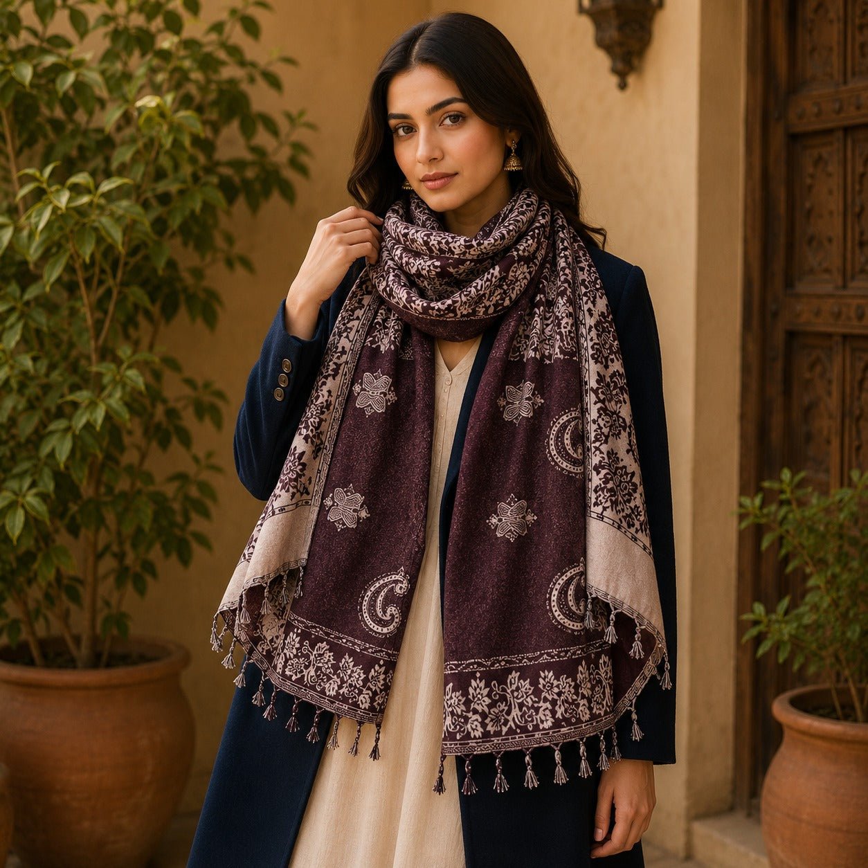 Pashmina Imperial Ébano Cachemira - BOUTIQUEDELAINDIA