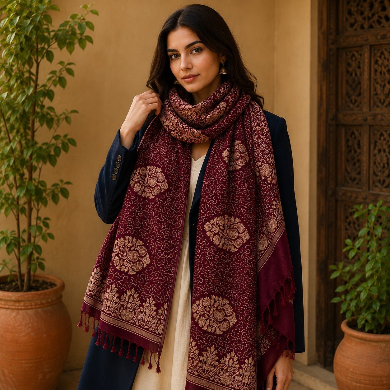Pashmina Imperial Burdeos Maharani - BOUTIQUEDELAINDIA
