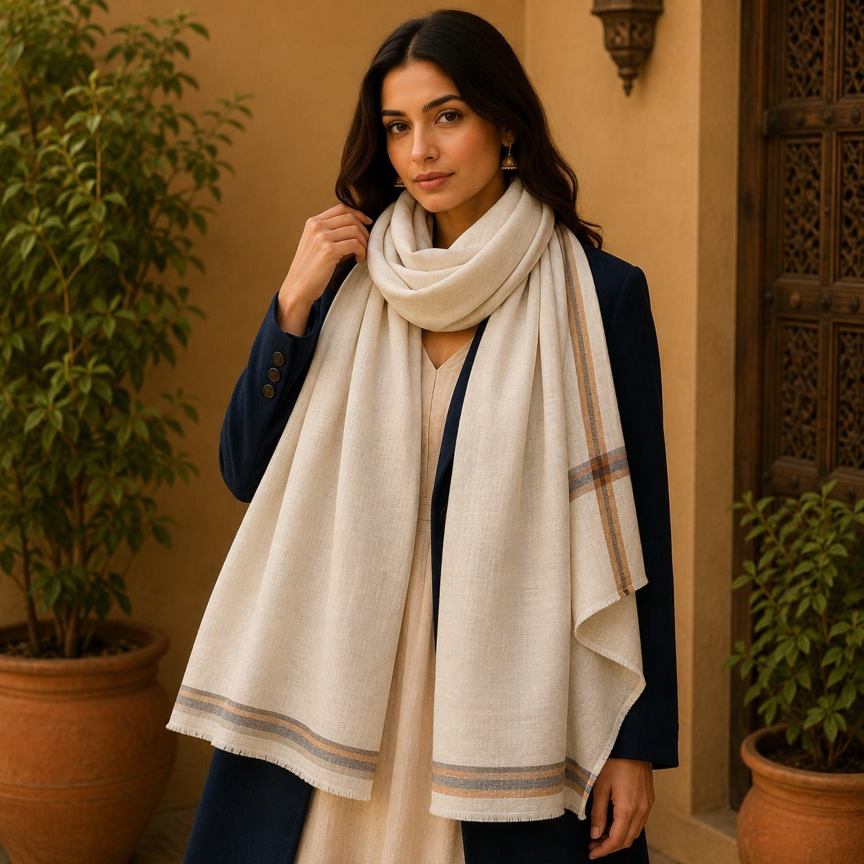 Pashmina Imperial Marfil Dorado - BOUTIQUEDELAINDIA