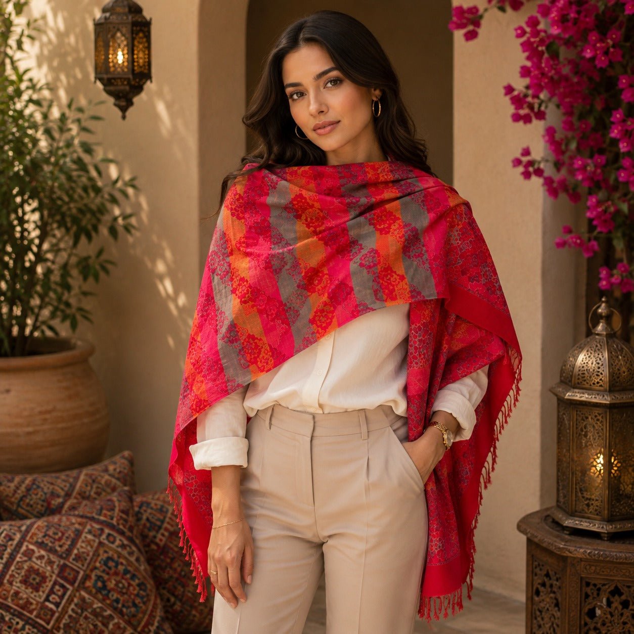 Pashmina Imperial Rosa Cachemira - BOUTIQUEDELAINDIA