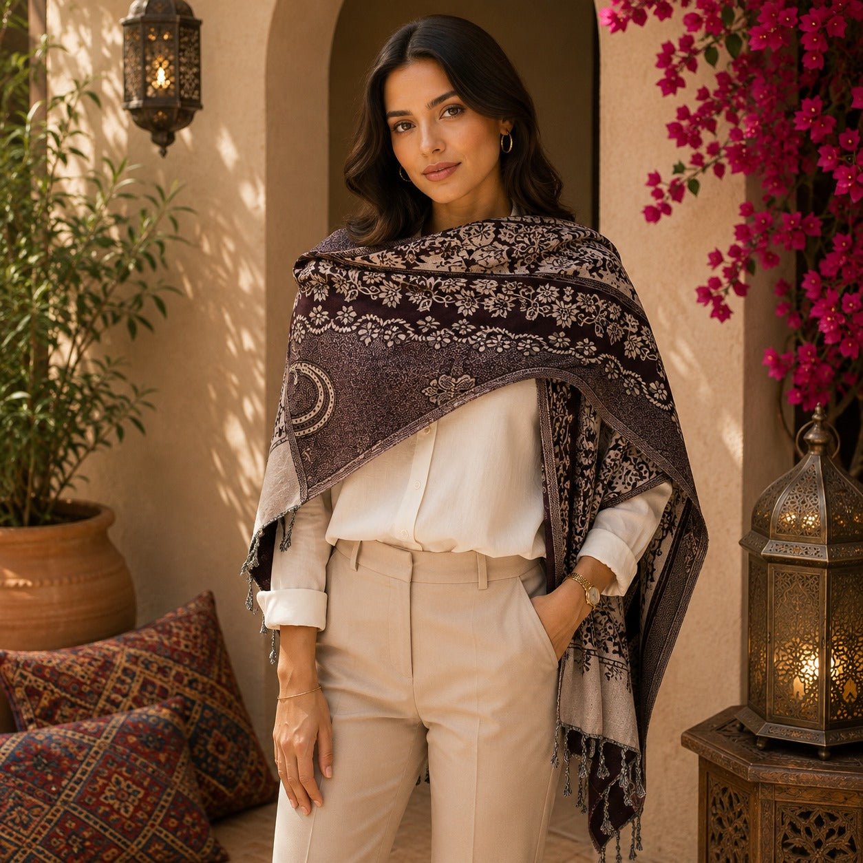 Pashmina Imperial Ébano Cachemira - BOUTIQUEDELAINDIA
