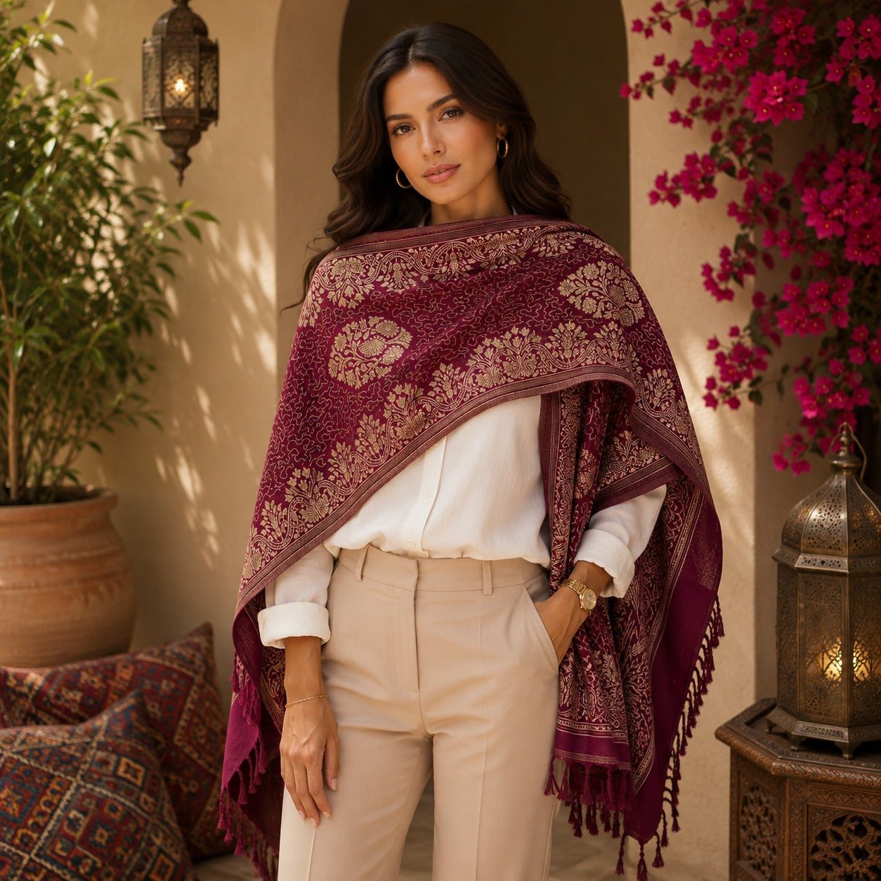 Pashmina Imperial Burdeos Maharani - BOUTIQUEDELAINDIA