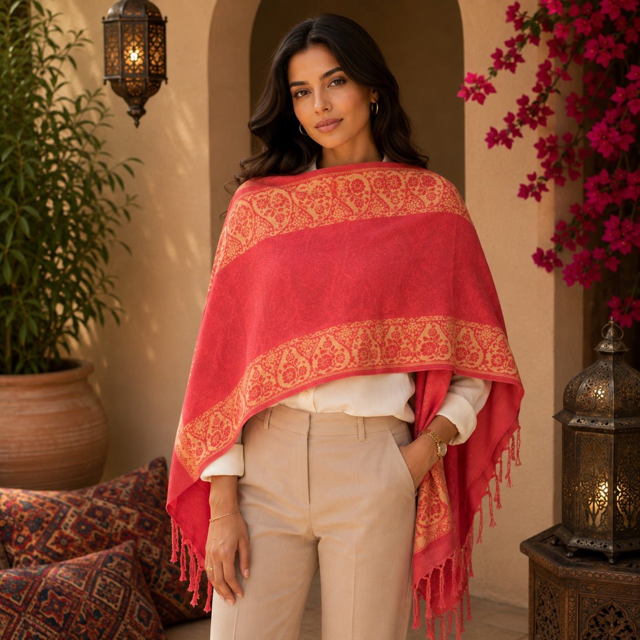 Pashmina Imperial Coral Benarés - BOUTIQUEDELAINDIA