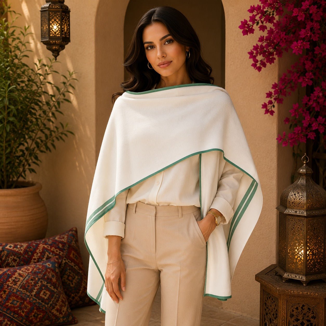 Pashmina Imperial Marfil Esmeralda - BOUTIQUEDELAINDIA