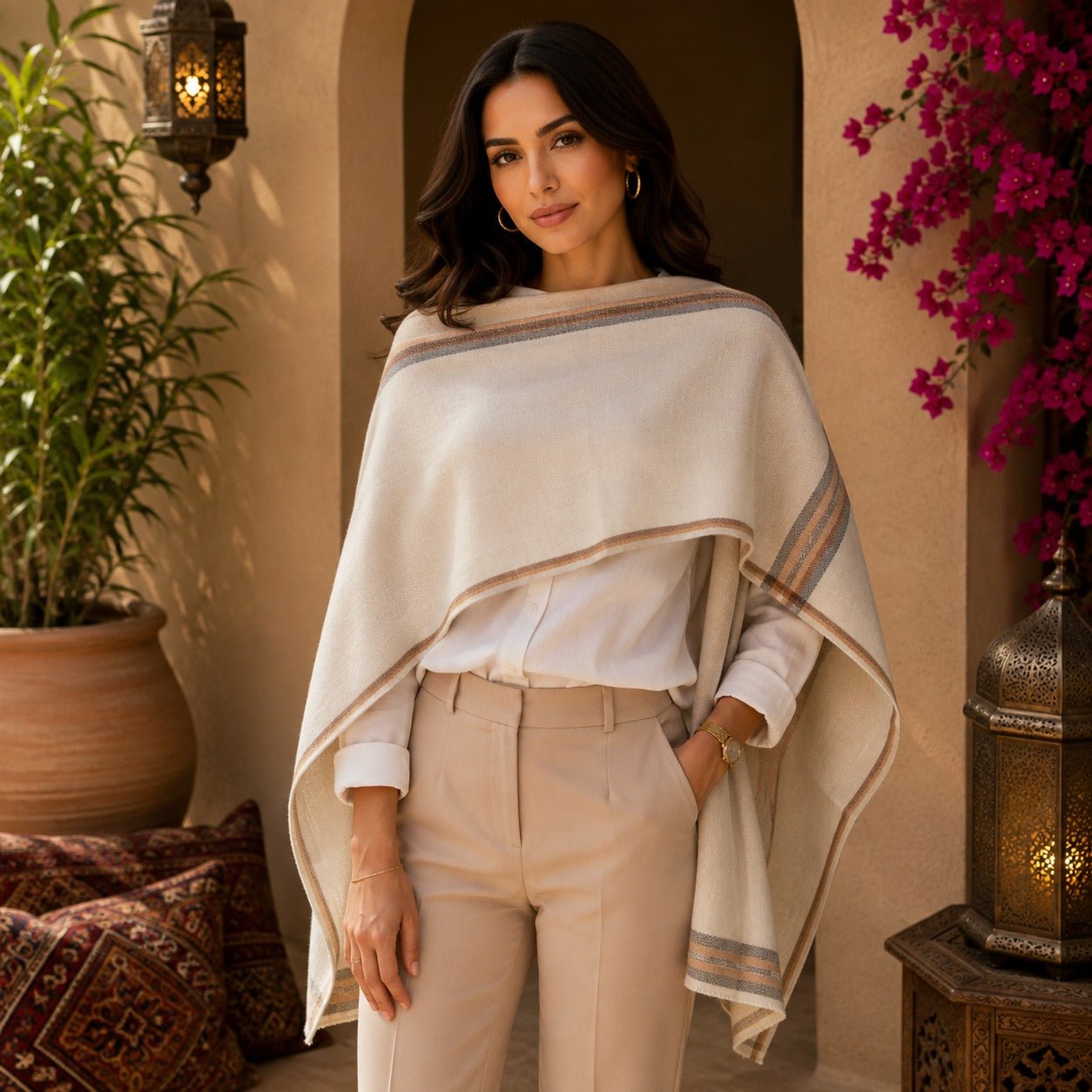 Pashmina Imperial Marfil Dorado - BOUTIQUEDELAINDIA