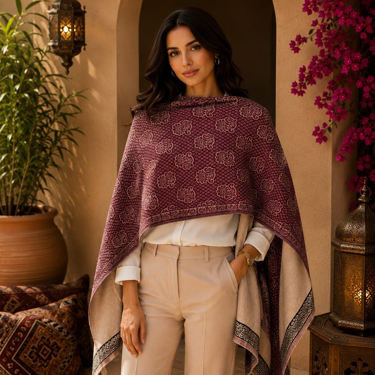 Pashmina Imperial Borgoña Clásica - BOUTIQUEDELAINDIA