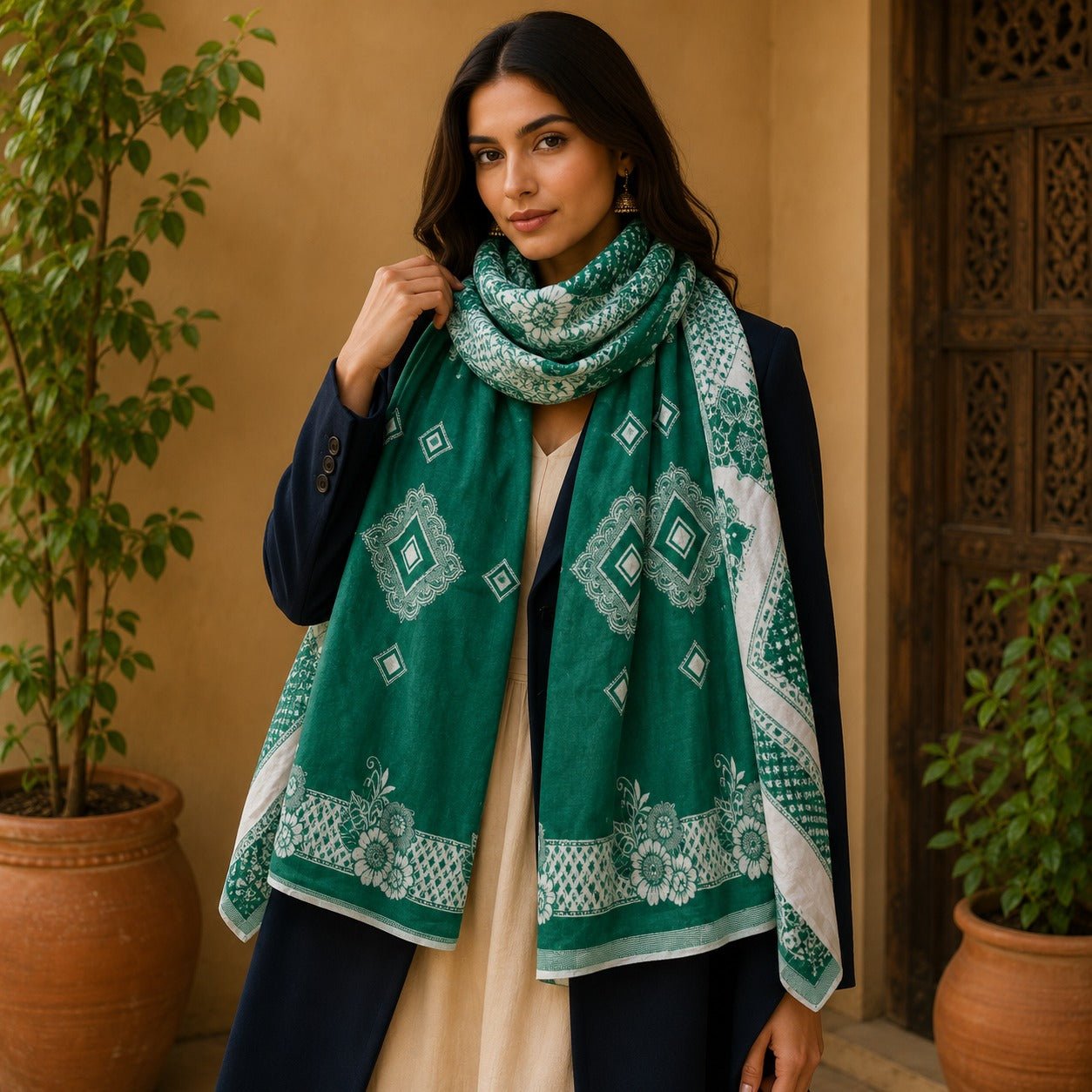 Pashmina Imperial Esmeralda de Cachemira - BOUTIQUEDELAINDIA