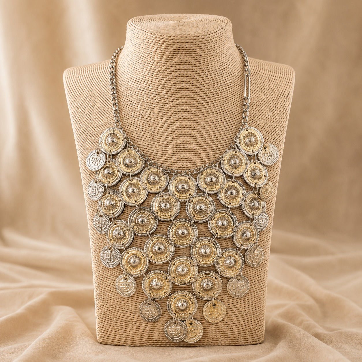 Collar Artesanal Monedas Imperiales Plateadas - BOUTIQUEDELAINDIA