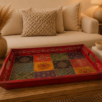 Bandeja Artesanal Ananda de Madera Grande - BOUTIQUEDELAINDIA