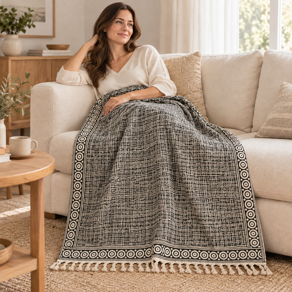 Manta Decorativa 100% Algodón Artesanal - BOUTIQUEDELAINDIA