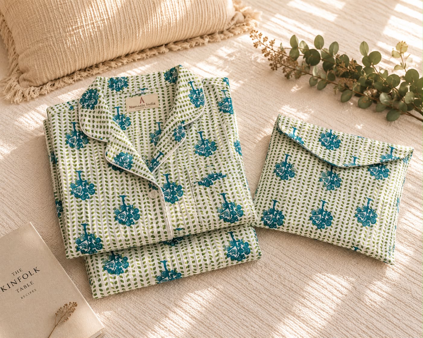 Pijama Block Print Bosque Turquesa