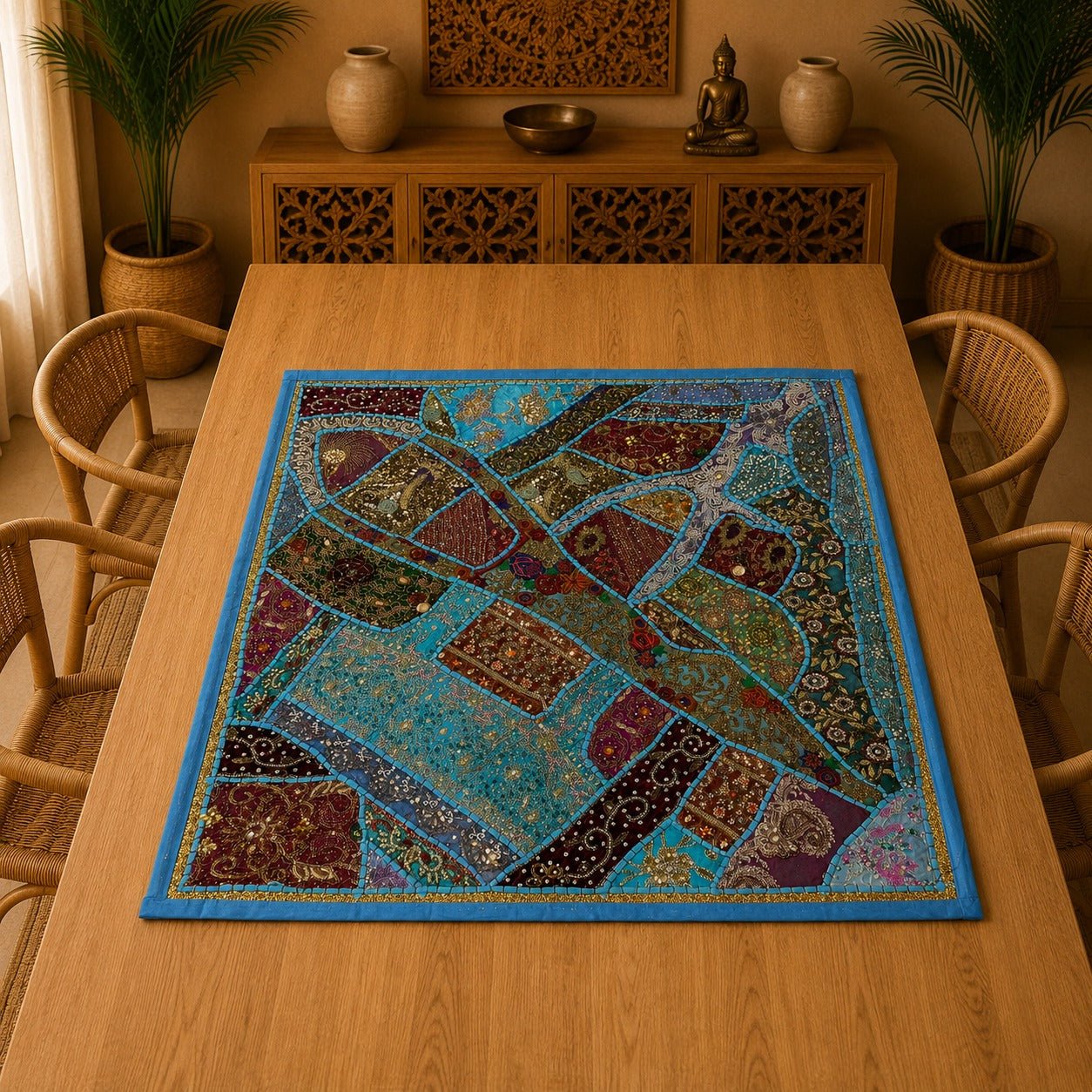 Mantel Decorativo Azul Turquesa Patchwork - BOUTIQUEDELAINDIA