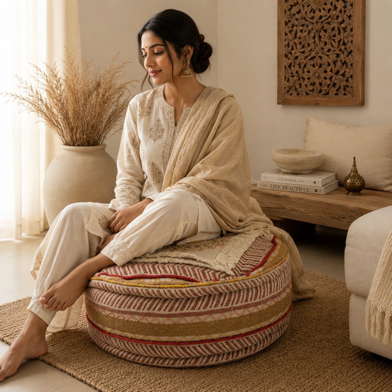 Puff Circular Raj Mahal de la India - BOUTIQUEDELAINDIA