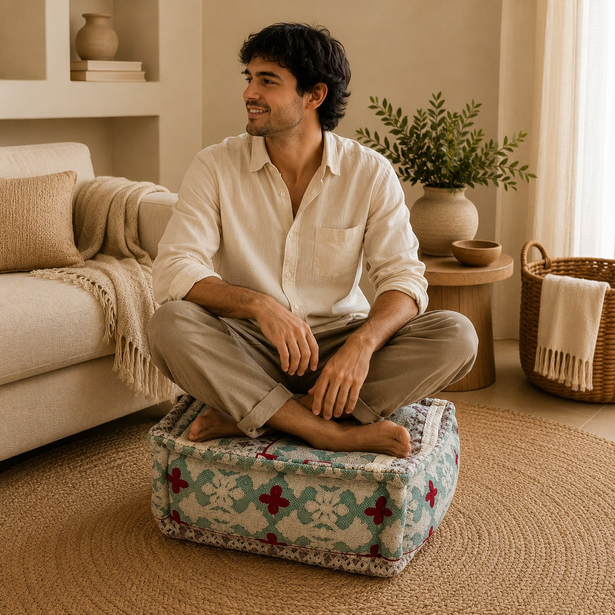 Puff Cubo Anaya Floral Artesanal