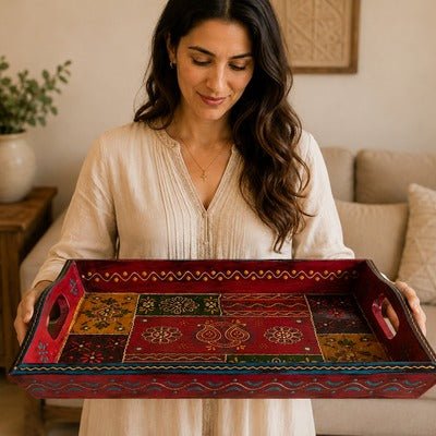 Bandeja Artesanal Mandala Shakti de Madera Grande - BOUTIQUEDELAINDIA